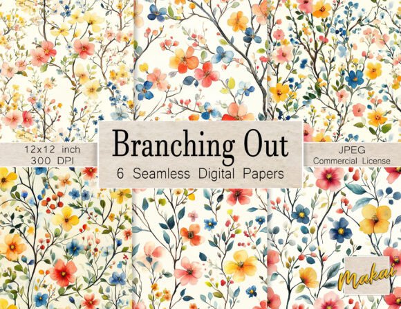 6 Seamless Patterns Spring Flower Branch: A Creative Tool for Springtime Designs