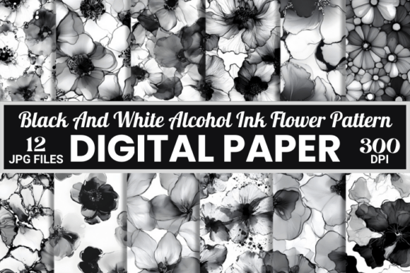 Black White Alcohol Ink Flower Patterns: Integrating Minimalist Botanical Aesthetics into Professional and Creative Workflows