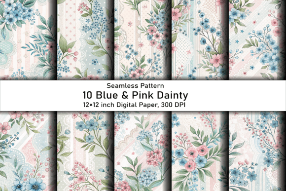 Blue Pink Dainty Floral Patterns