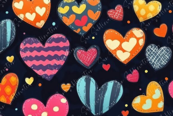 Colorful Heart Patterns on a Dark Background: A Vibrant Expression of Love and Creativity