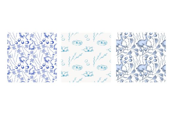 Easter Engraved Vector Seamless Patterns