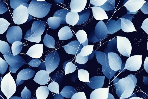 Elegant Blue Leaf Patterns Seamless