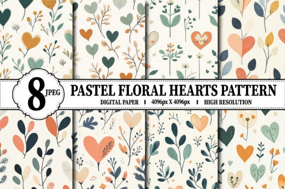 Pastel Floral Hearts Flowers Patterns: A Versatile Design Resource for Creative Projects