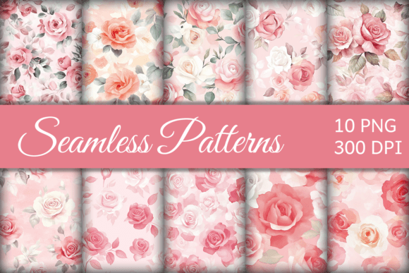 Watercolor Rose Seamless Patterns PNG